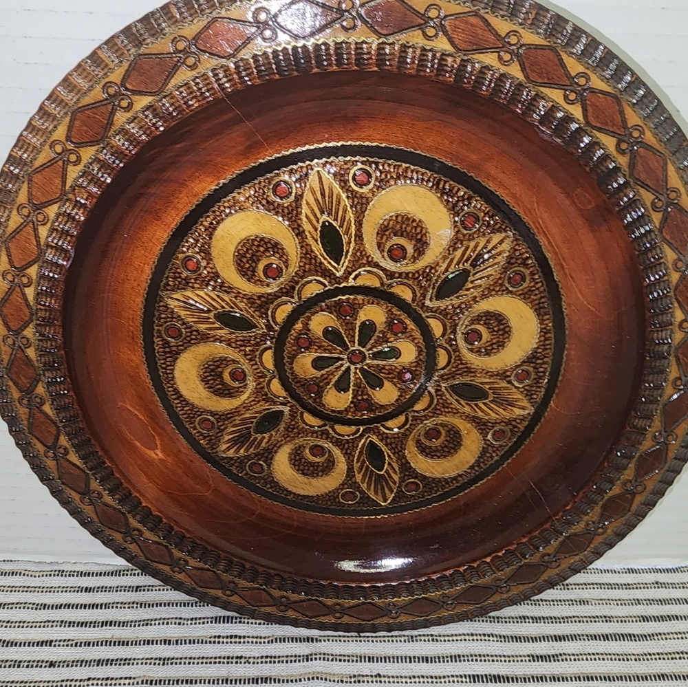 Hand Carved Polish Folk Art Wood Plate